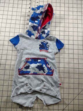 Build-A-Bear Baby Hooded Onesie Romper 3M Blue Camo